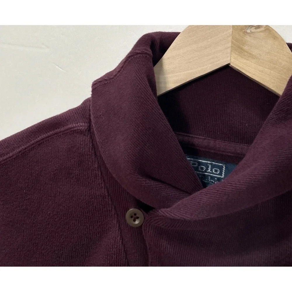 Vintage Ralph Lauren Mens Shawl Neck‎ Jumper Sweater Burgundy Size XXL / 2XL